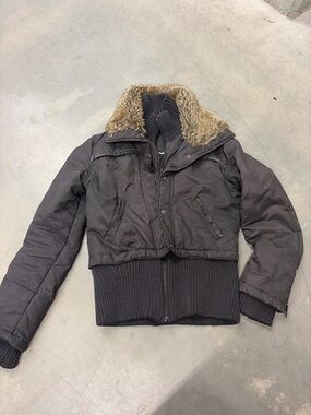 Vintage Y2K brown Bomber Jacket with Faux Fur Collar